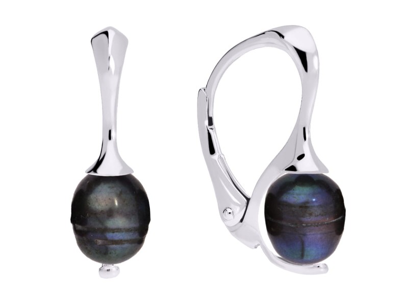 Srebrne kolczyki z naturalną czarną perłą, srebro 925, perła słodkowodna