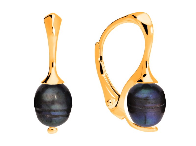Kolczyki z naturalną czarną perłą, pozłacane srebro 925, perła słodkowodna