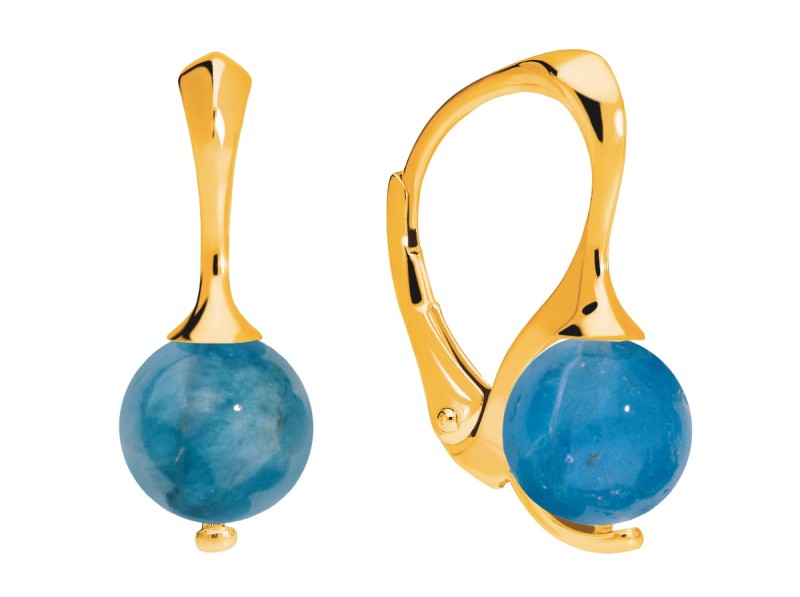 Kolczyki z naturalnym niebieskim apatytem, pozłacane srebro 925, apatyt