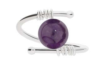Silver ring with natural dark purple amethyst  stone