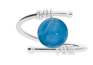 Silver ring with natural blue apatite stone