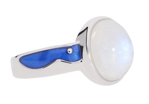 Srebrny pierścionek z emalią i naturalnym kamieniem księżycowym, srebro 925, kamień księżycowy (moonstone)