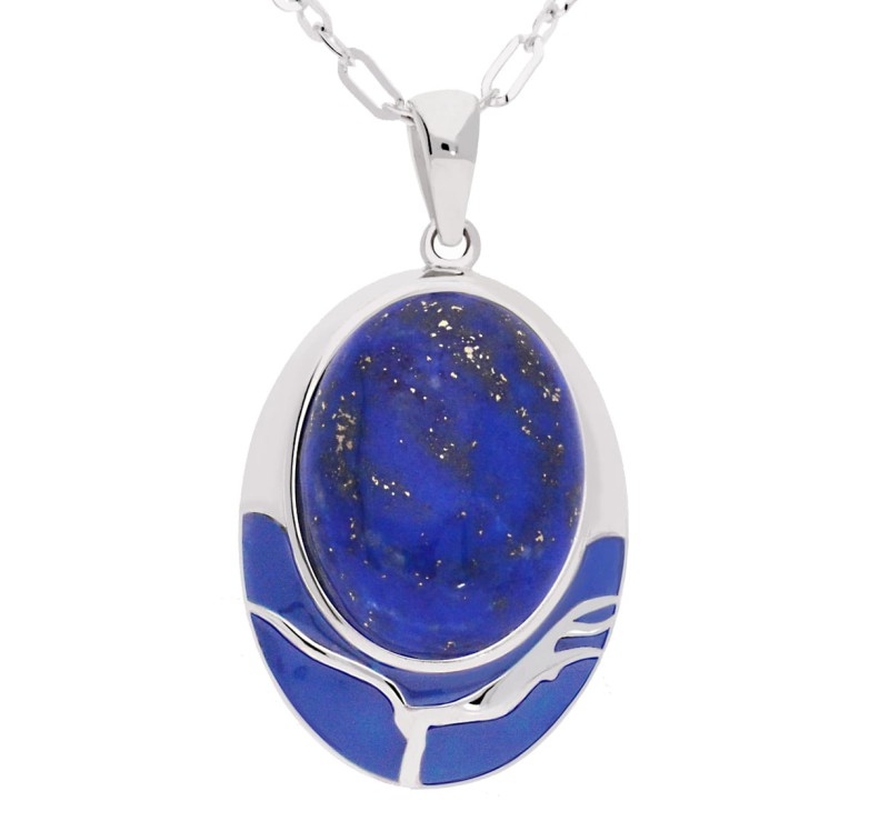 Srebrny wisiorek z niebieską emalią i naturalnym kamieniem lapis lazuli, srebro 925