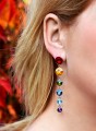Długie wiszące wielokolorowe kolczyki – czerwony, zielony, niebieski, żółty, kryształy Swarovski®, srebro 925