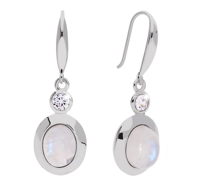 Srebrne kolczyki z naturalnym kamieniem księżycowym i cyrkonią, srebro 925, kamień księżycowy/moonstone, cyrkonia