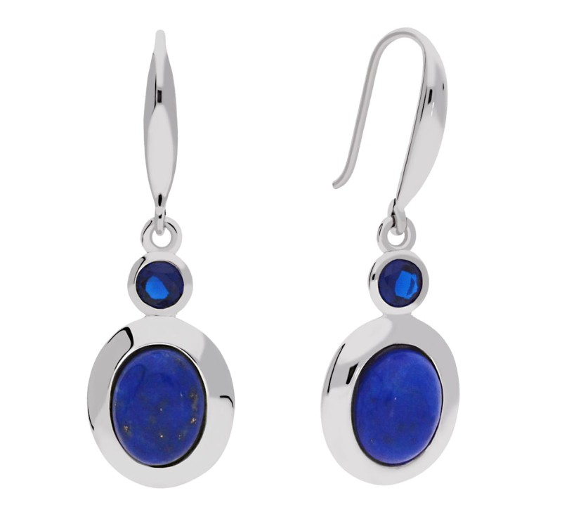 Srebrne kolczyki z naturalnym niebieskim kamieniem lapis lazuli i cyrkonią, srebro 925, lapis lazuli, cyrkonia
