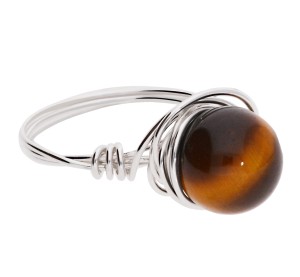 Silver ring with natural brown tiger eye stone