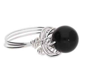 Silver ring with natural black onyx stone