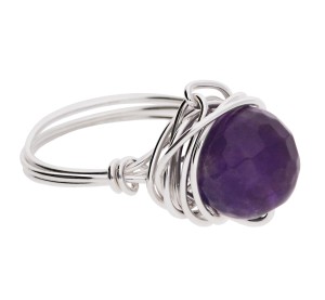 Silver ring with natural purple amethyst stone