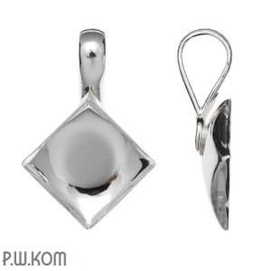 Srebrna zawieszka z kwadratową, wklęsłą miseczką do kryształów kwadrat (np 2493) 10mm w38