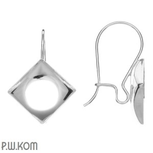 Srebrny bigiel zamknięty, drucik, z kwadratową, wklęsłą miseczką do kryształów (np 2493) 10mm kh10