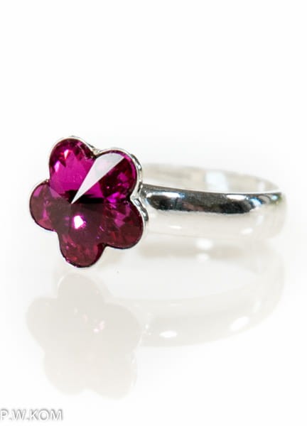 pierścionek swarovski srebro kwiatek Fuchsia