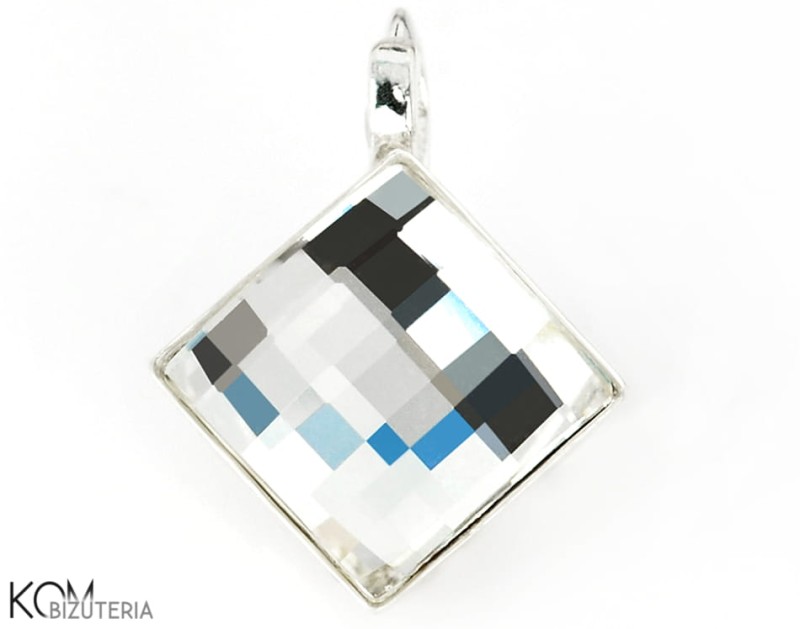 zawieszka swarovski kwadrat square chessboard krysztal crystal white bialy srebro kom bizuteria.jpg