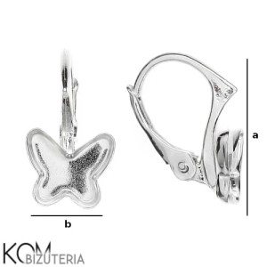 Srebrny bigiel angielski, kolczyk leverback z miseczką do kryształów motyl 2854 8mm kz62
