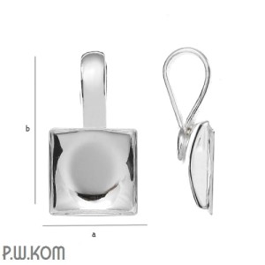 Srebrna zawieszka z kwadratową, wklęsłą miseczką do kryształów kwadrat (np 2493) 10mm w38.1