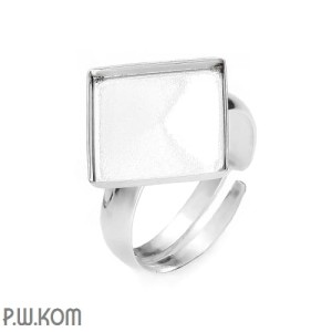Silver, ring base, adjustable, with concave setting for crystals: square (ex 2493) 12mm P2