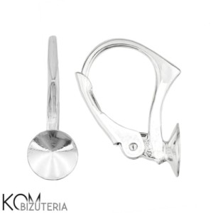 Rodowany, srebrny bigiel angielski, kolczyk leverback z okrągłą, wklęsłą miseczką do kryształów rivoli 6mm kz43