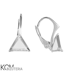 Rodowany, srebrny bigiel angielski, kolczyk leverback z miseczką do kryształów kostka, cube 4841 8mm kz52