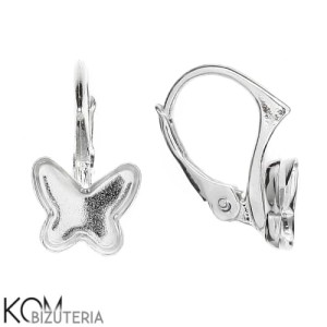 Rodowany, srebrny bigiel angielski, kolczyk leverback z miseczką do kryształów motyl 2854 8mm kz62