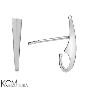 Rodowany, srebrny kolczyk sztyft z haczykiem otwartym 14x2mm kz38