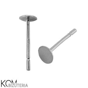 Rodowany, srebrny kolczyk sztyft, szteker, stecker z talerzykiem, płytką, podstawką 3mm kh6