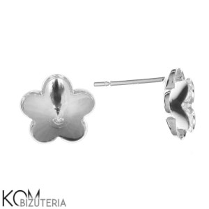 Rodowany, srebrny kolczyk sztyft z wklęsłą miseczką do kryształów kwiat, kwiatek 4744 10mm kh16
