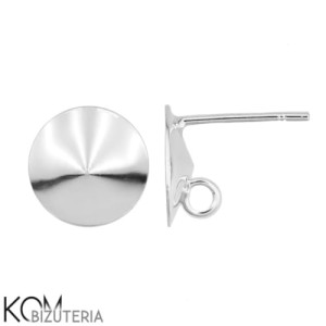Rodowany, srebrny kolczyk sztyft z okrągłą, wklęsłą miseczką 1122 rivoli 14mm, haczyk kh8.1