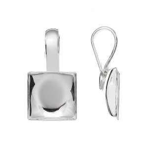 Rodowana, srebrna zawieszka z wklęsłą miseczką do kryształów kwadrat (np 2493) 10mm w38.1