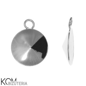 Rodowana, srebrna zawieszka z okrągłą, wklęsłą miseczką do kryształów rivoli 1122 12mm w41
