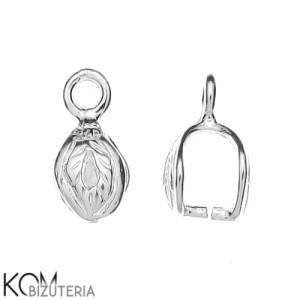 Rodowana, srebrna krawatka, zawieszka listek, zaciskowa 10x4mm w33