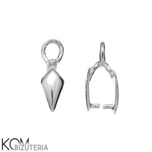Rodowana, srebrna krawatka, zawieszka zaciskowa 10x3 mm z kółeczkiem na górze w19