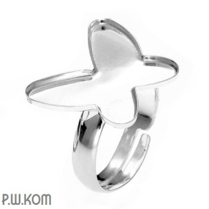 Rodowana, srebrna baza pod pierścionek, regulowana, z miseczką do kryształów motyl 2854 18mm P5