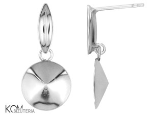 Rodowany, srebrny kolczyk sztyft z miseczką łódeczka, navette 4200 11mm, rivoli 1122 12mm KP6