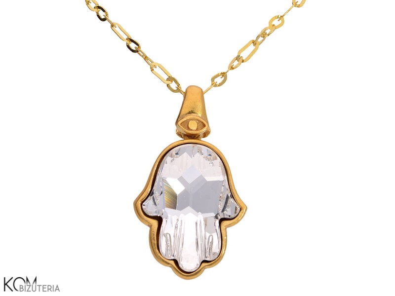 zawieszka pozlacana srebrna dlon fatimy hamsa swarovski na lancuszku