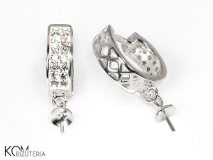 Srebrny kolczyk zatrzaskowy, kreol, ozdobny, z bolcem do perełek, z cyrkoniami 14x4mm 231 (para)