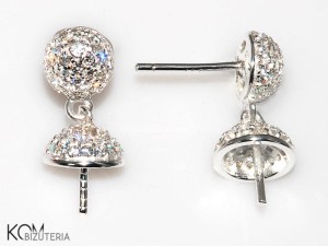 Srebrny kolczyk sztyft z kapturkiem I szpilką do perełek, z cyrkoniami 19x8mm 138 (para)
