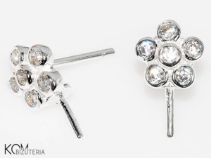Srebrny kolczyk sztyft kwiat, kwiatek, z kapturkiem I szpilką do perełek, z cyrkoniami 13x8mm 169 (para)