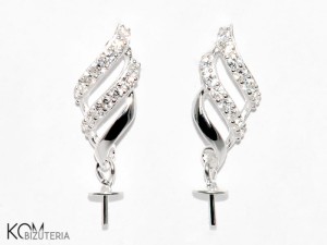 Srebrny kolczyk sztyft, z kapturkiem I szpilką do perełek, z cyrkoniami 24x8mm 200 (para)