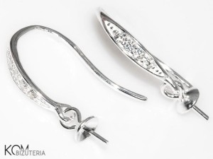 Srebrny bigiel otwarty, kolczyk haczyk, z kapturkiem I szpilką do perełek 22x14mm 174a (para)