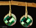 zloto kolczyki kolko fala swarovski green shade leverback galazka