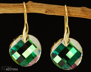 Zielone kolczyki medaliony, pozłacane srebro 925, kryształy Swarovski® Twist