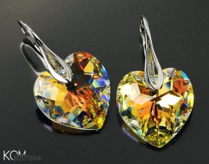 Kolczyki duże, opalizujące serca, srebro 925, kryształy Swarovski®