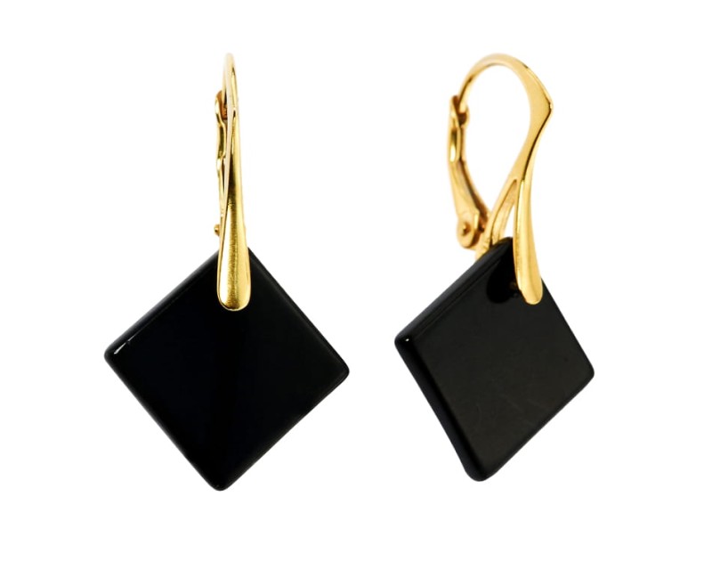 złoto gold kolczyk silver srebro kwadrat onyks czarny elegancki onyx earrings