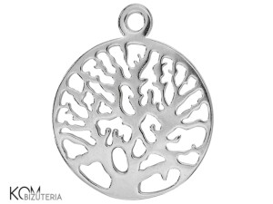 Srebrna ozdobna zawieszka, charm okrągła koral, drzewo 20x16mm w83