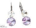 kolczyki swarovski srebro leverback violet rivoli wiszace krotkie