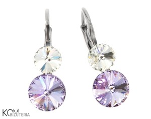 Kolczyki angielskie dwa kryształy okrągłe, srebro 925, kryształy Swarovski®