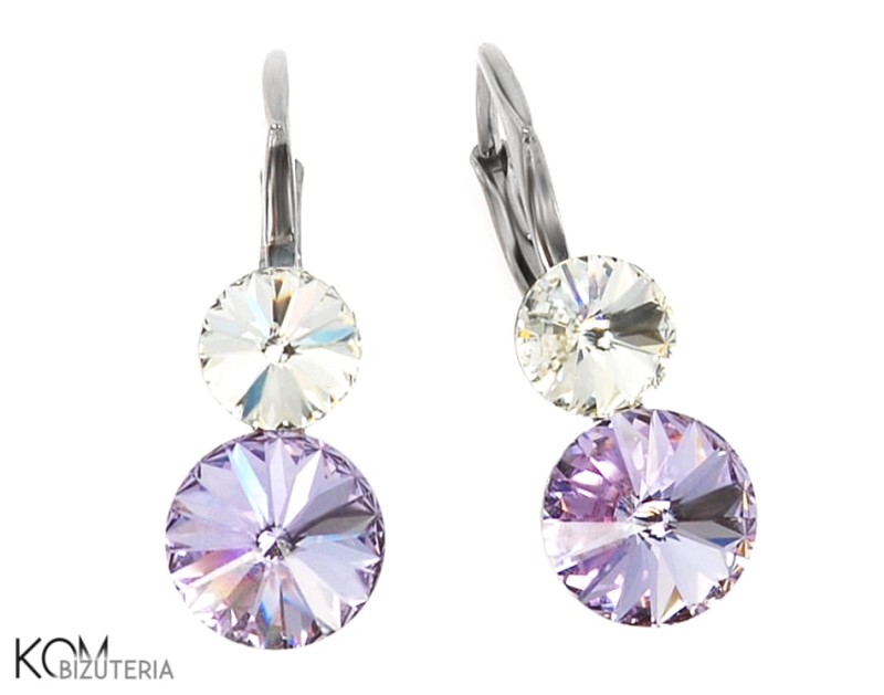 kolczyki swarovski srebro leverback violet rivoli wiszace krotkie