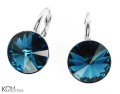 srebro kolczyki leverback denim blue  10mm rivoli swarovski