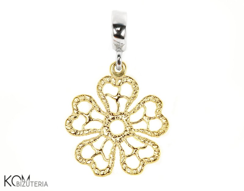 srebro zloto zawieszka kwiat koniczyna weave plecionka charm