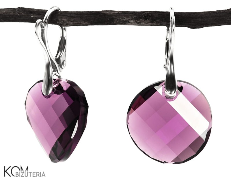 srebro kolczyki leverback amethyst twist pendant swarovski